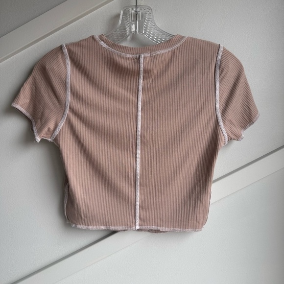 Garage Exposed Seams Stormi CropTee Toffee Beige Brown size S - Picture 8 of 11